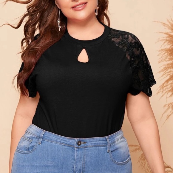 Tops - Black lace sleeve blouse